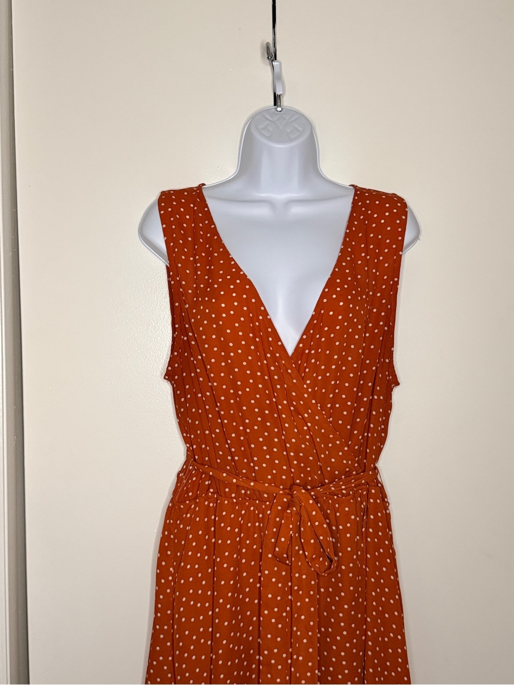 As U Wish Rust Polka Dot Sleeveless Wrap Maxi Dress